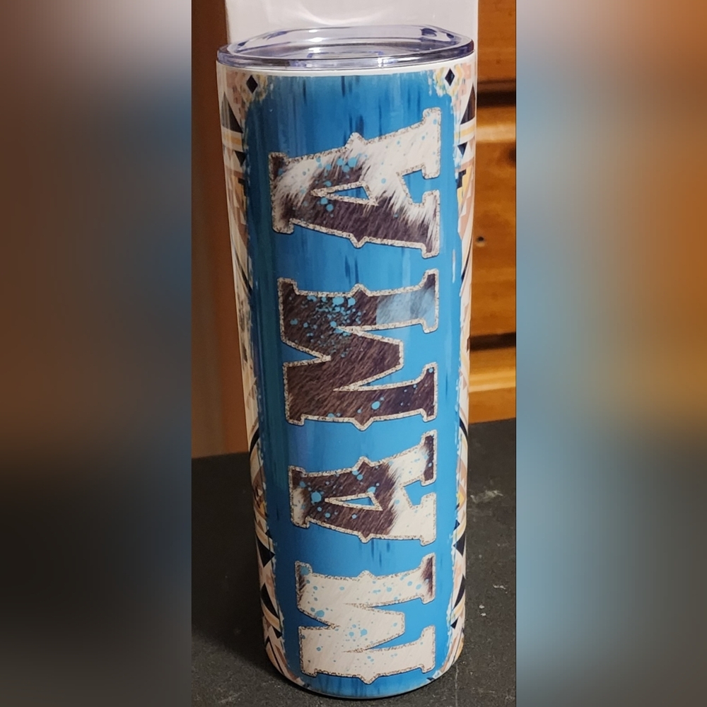 Mama Blue Tumbler with Bold Lettering